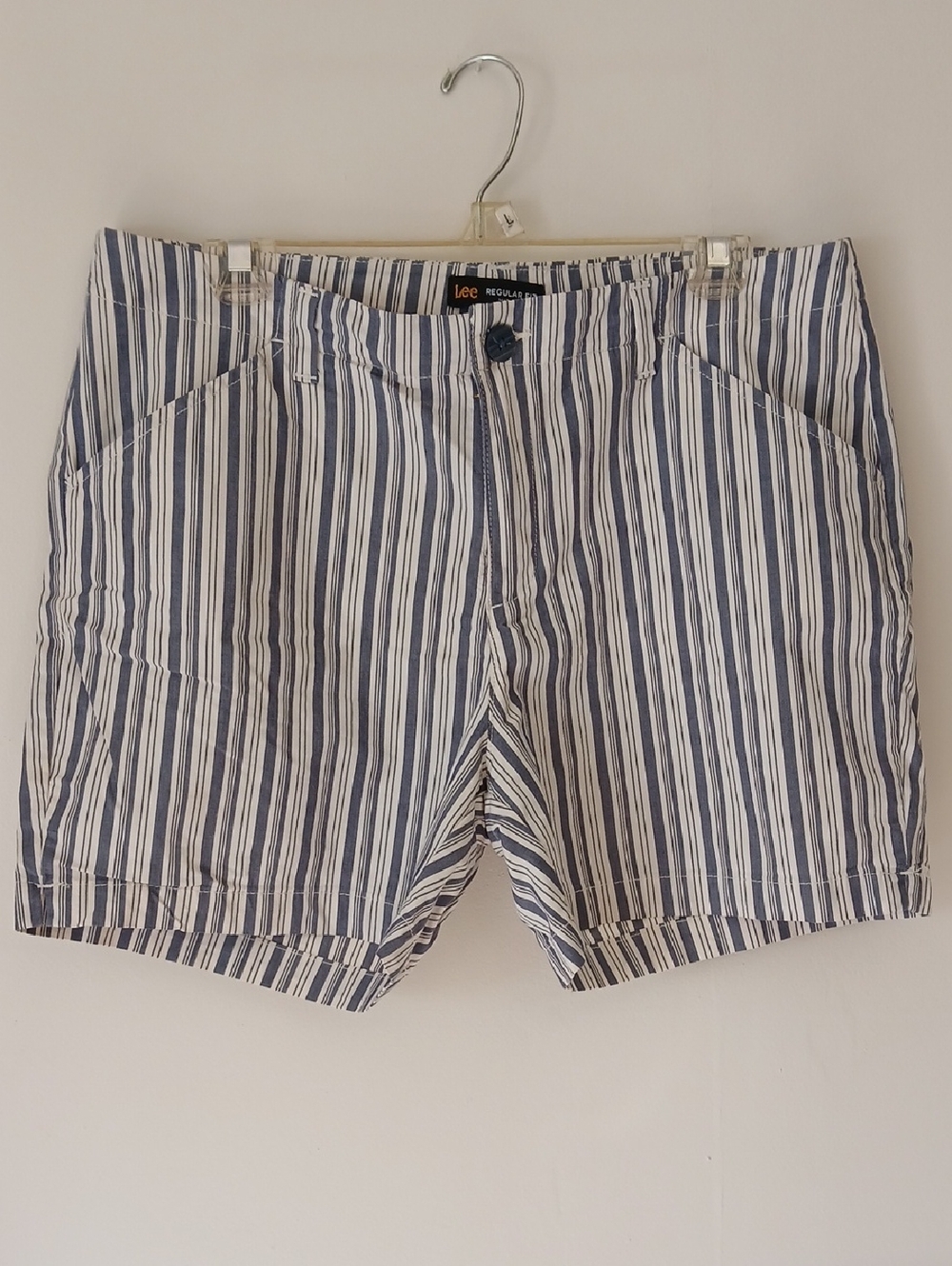 Lee Navy and White Vertical-Stripe Cotton Shorts
